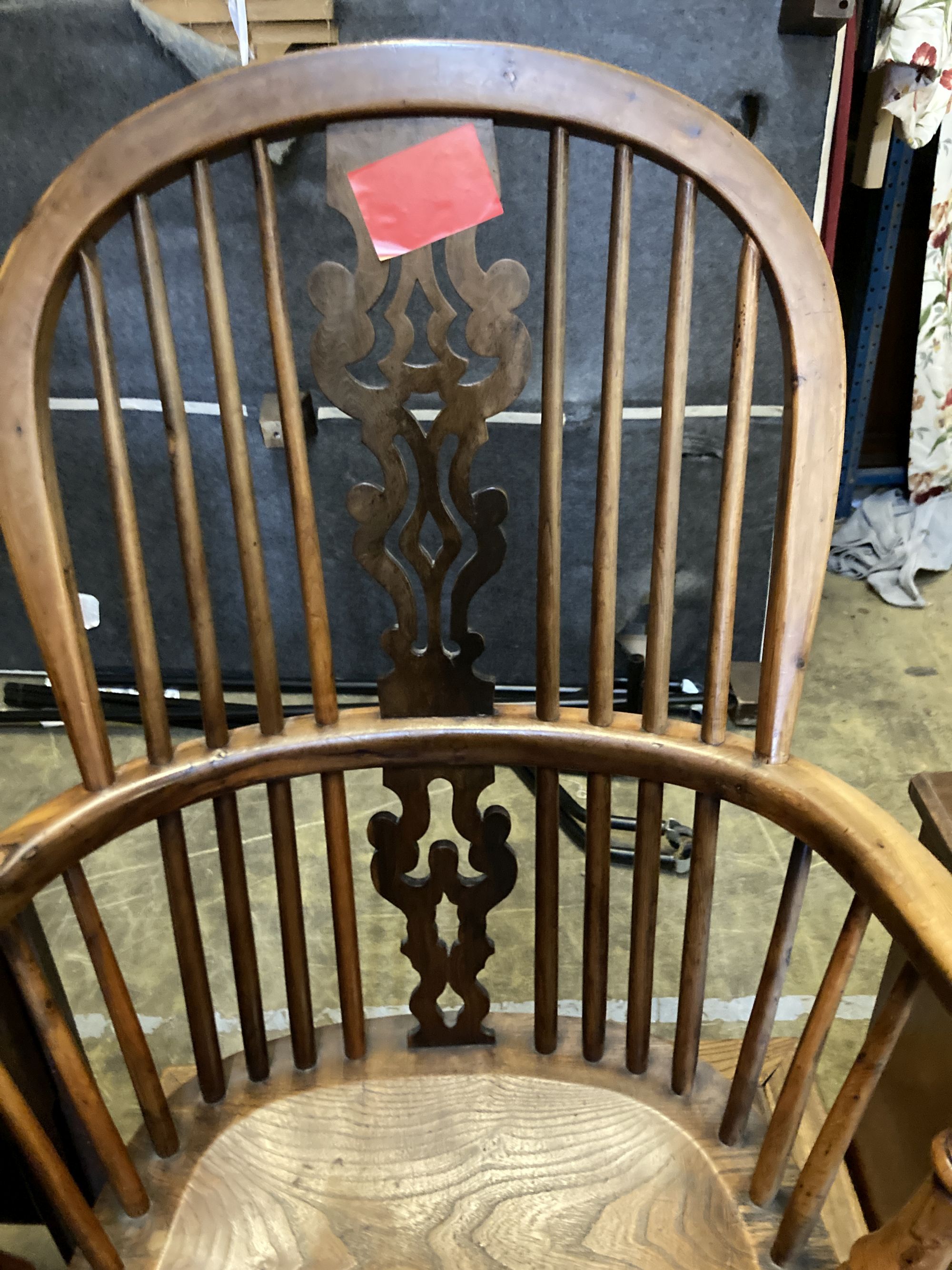 A Victorian yew and elm Windsor elbow chair, width 58cm, depth 44cm, height 106cm